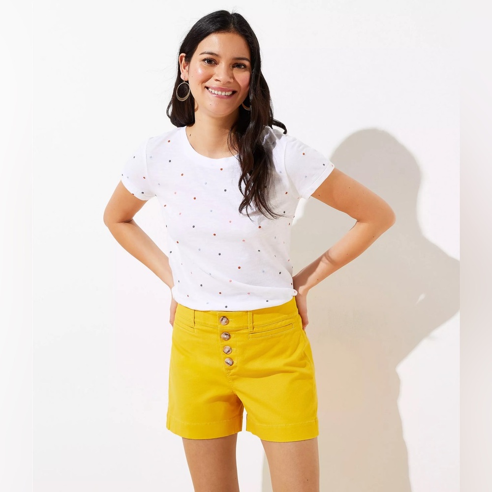 Loft Yellow Button Front Chino Shorts